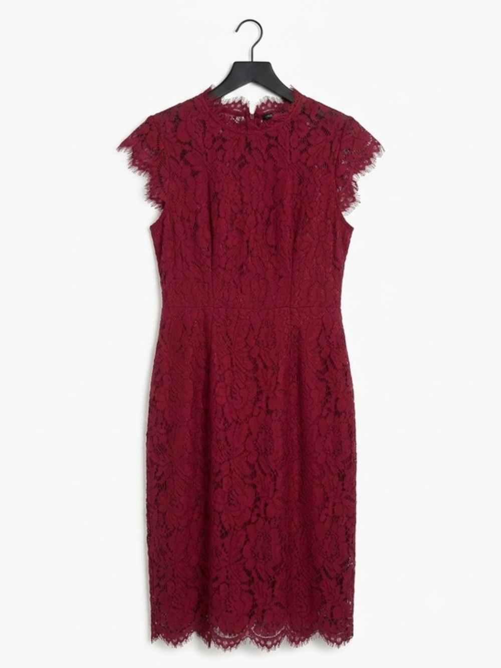 Merokeety Lace Midi Dress with Scalloped Details in Burgundy